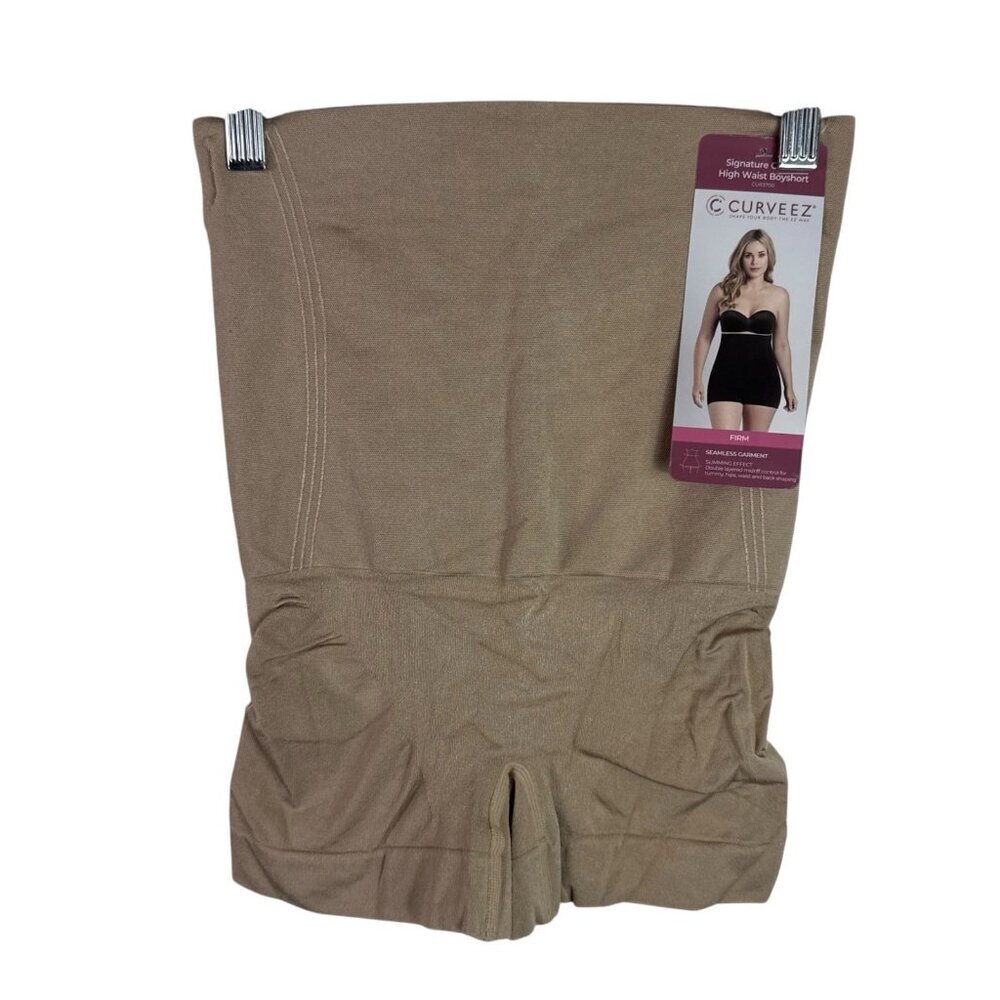 Curveez Women's L Firm Signature Control High Waist Boy Short Nude‎ Beige NWT